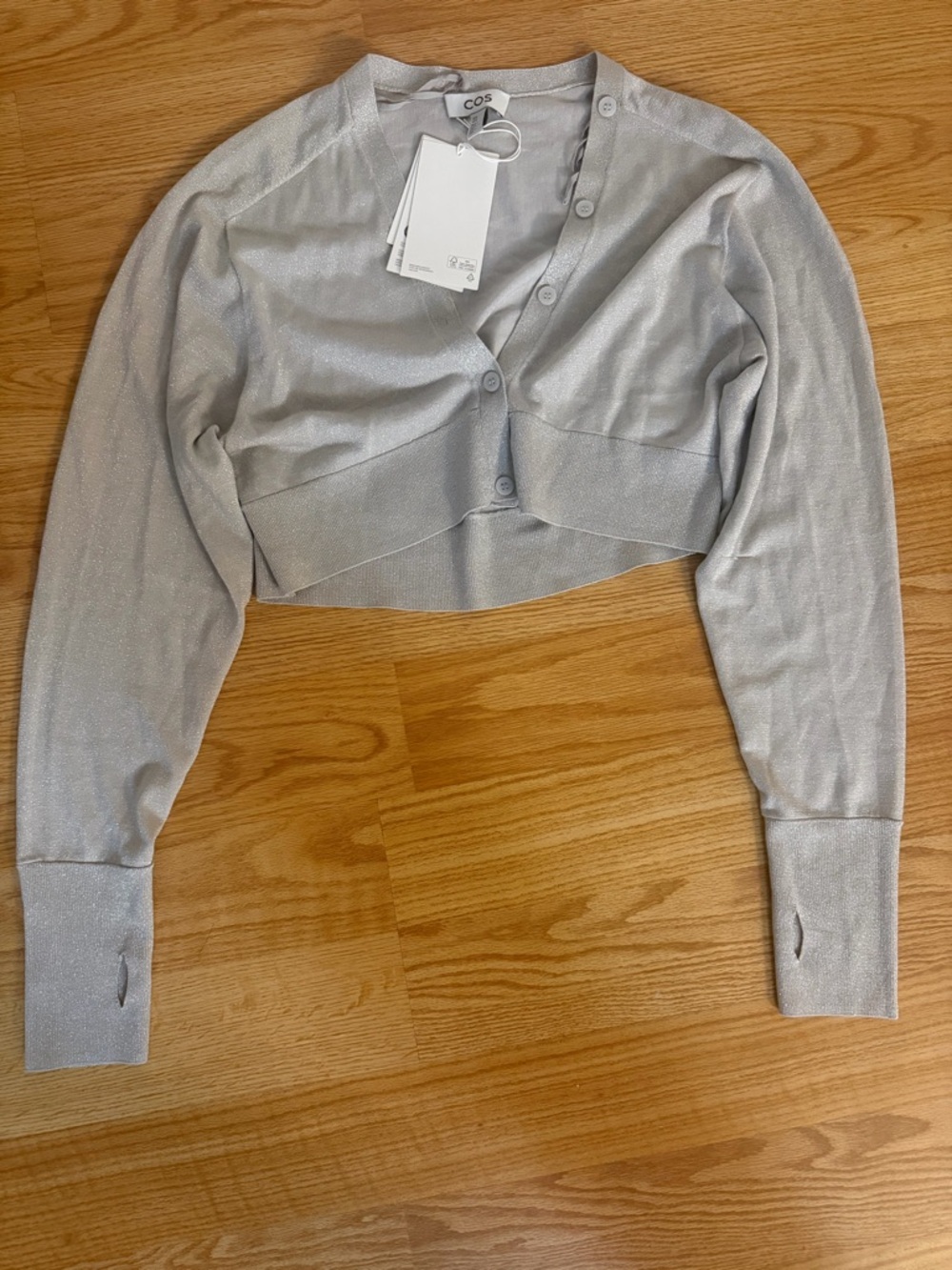 COS Silver Shimmer Cropped Cardigan